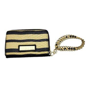 Olivia Joy New York Wallet Wristlet Yellow Black Faux Snakeskin Zip Metal Strap